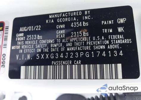 2023 Kia K5 Ex z USA, uszkodzony, nr VIN 5XXG34J23PG174134